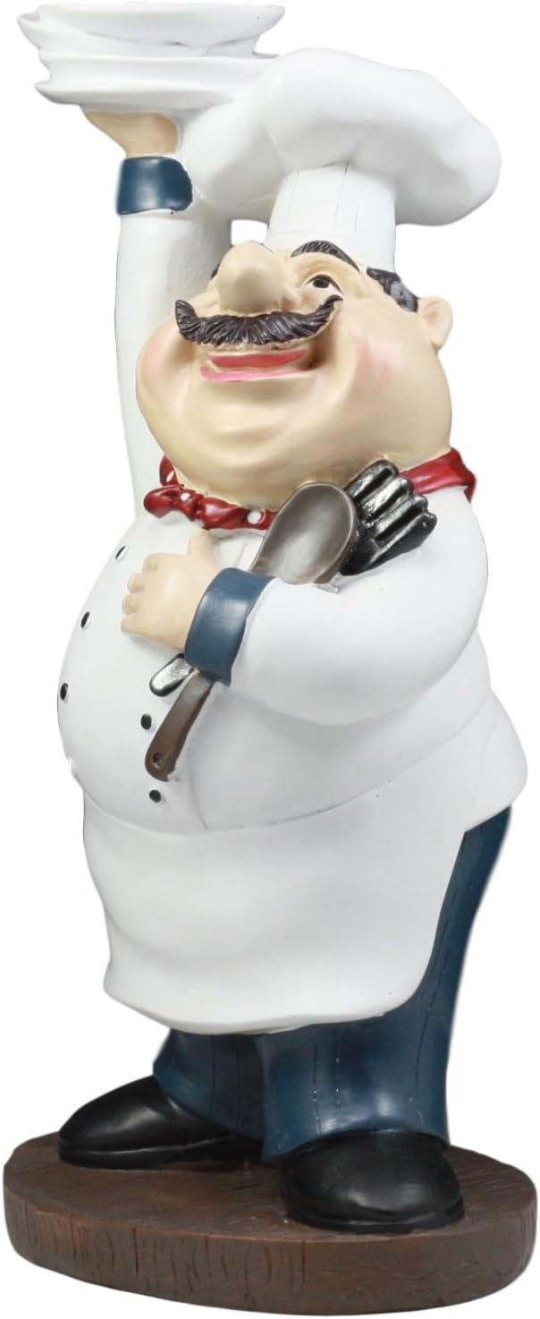 Ebros Be Our Guest French Bistro Chef Holding Plates and Utensils Statue Kitchen Counter-top Decor Figurine 10.5" H