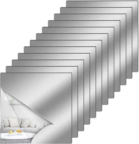 12 Pack Acrylic Flexible Mirror Sheets 6 x 9 in Mirror Tiles Self Adhesive Square Cuttable Mirror Wall Stickers Non Glass Acrylic Safety Reflective