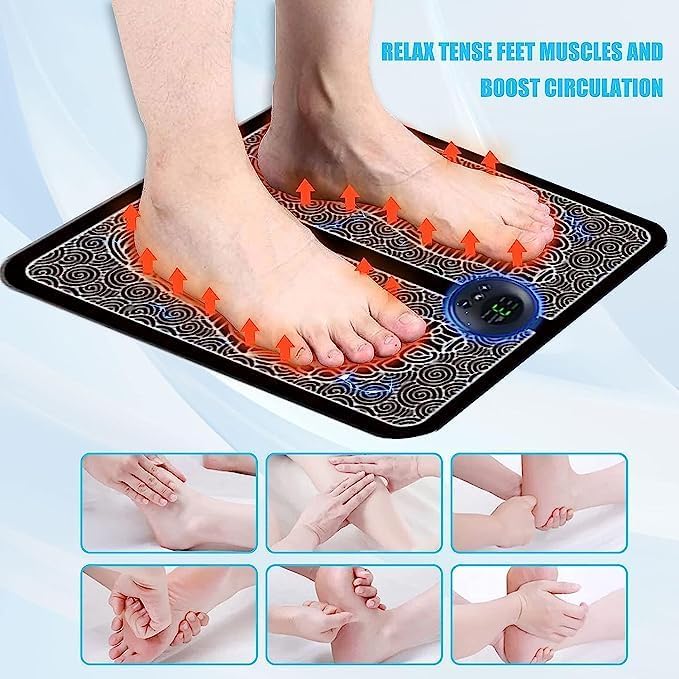 Image of Drumstone (𝐒𝐩𝐞𝐜𝐢𝐚𝐥 𝟏𝟓 𝐘𝐞𝐚𝐫𝐬 𝐖𝐚𝐫𝐫𝐚𝐧𝐭𝐲) EMS Foot Massager Pad with 8 Modes & 19 Intensity Levels, Portable Electric Muscle Stimulator Mat for Foot Relief, Home Office Use,