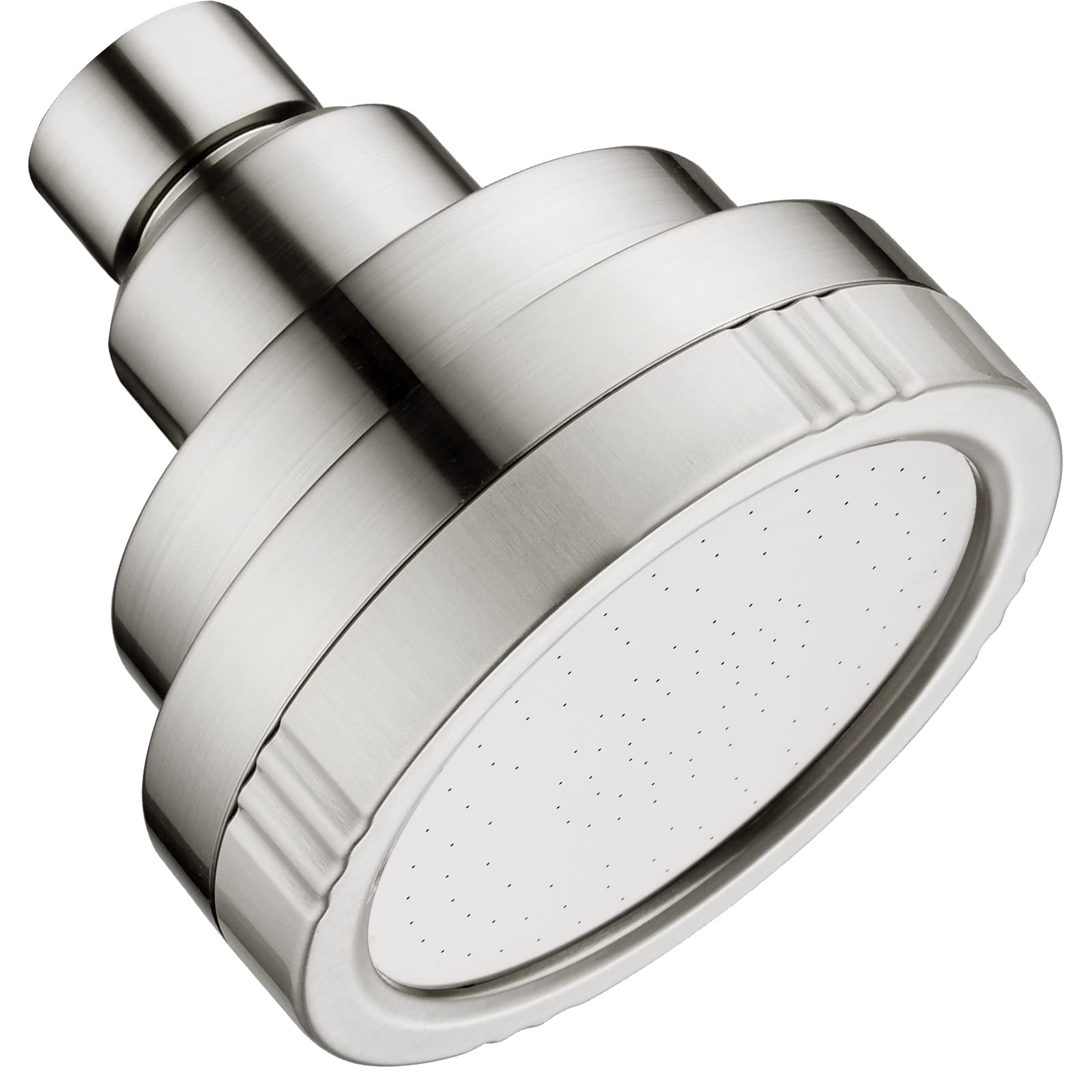 BRIGHT SHOWERS Brushed Nickel High Pressure Rain Showerhead Fixed Shower Head Angle Adjustable Bathroom Showerhead, Tool-Free Installation