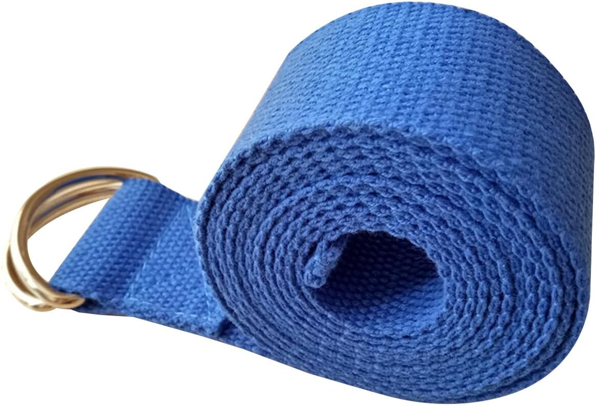 Yoga Stretch Strap with Metal D-ring Buckle Cotton Exercise Strap for Flexibility Muscle Strengthening and Physical Therapy Blue Fitness Band for Yoga and Daily Workouts