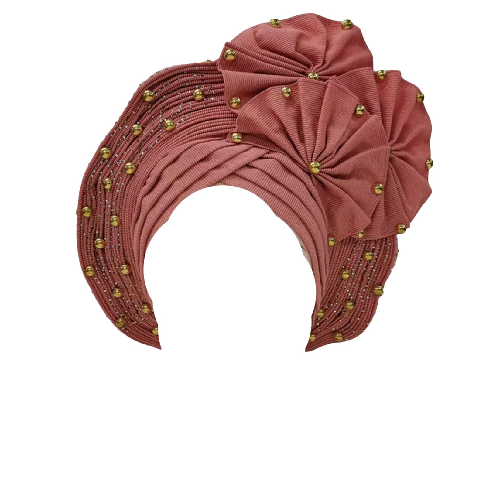 Turbante nigeriano con cuentas, turbante de ala ancha, turbante para mujeres africanas, turbante
