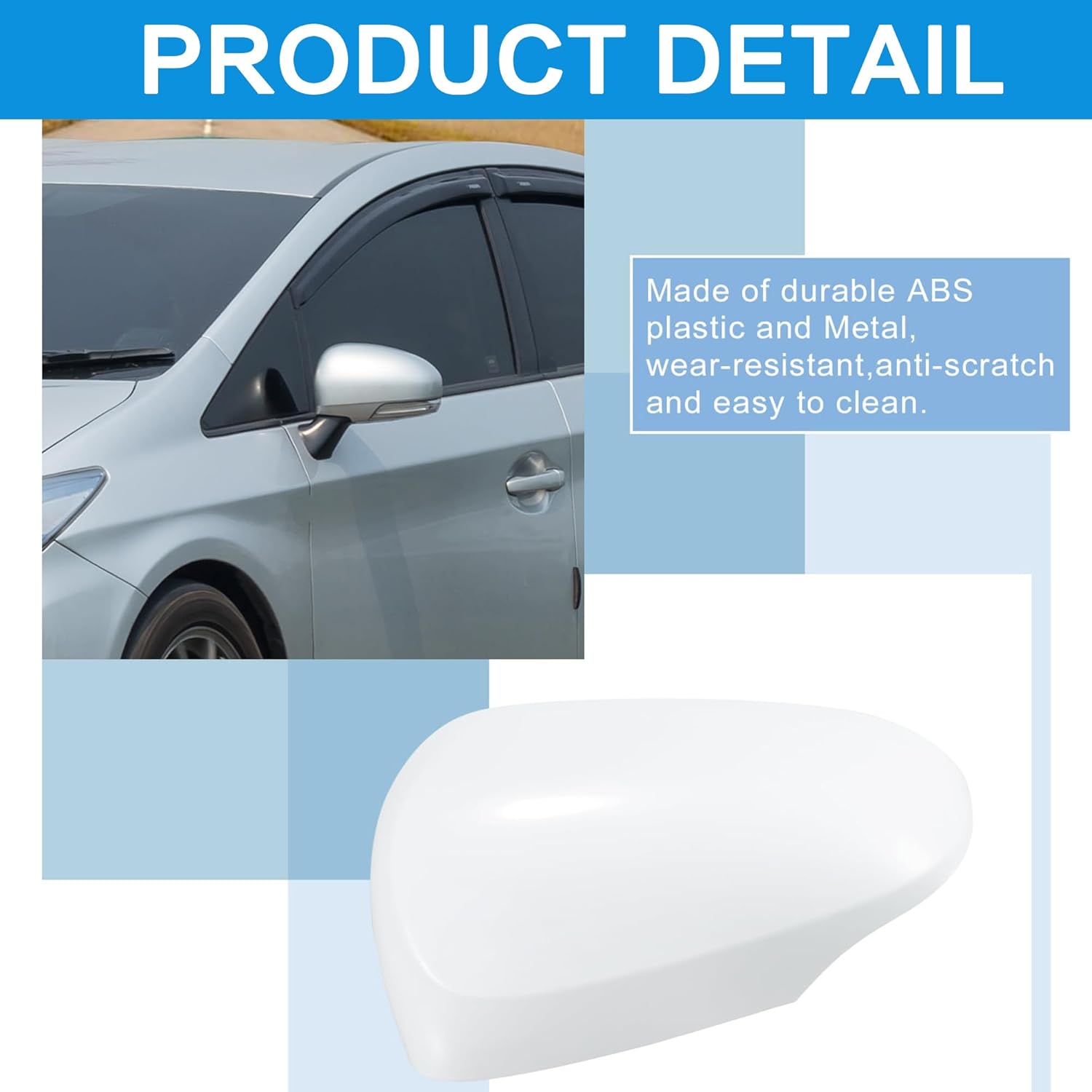 TOP-VIGOR Compatible with Toyota Prius C 2012 2013 2014 2015 2016 2017 2018, 1pcs Driver Side Mirror Cover Replacement – White Mirror Cap for Left Side, Exterior Mirror 87915-52170 87945-52170