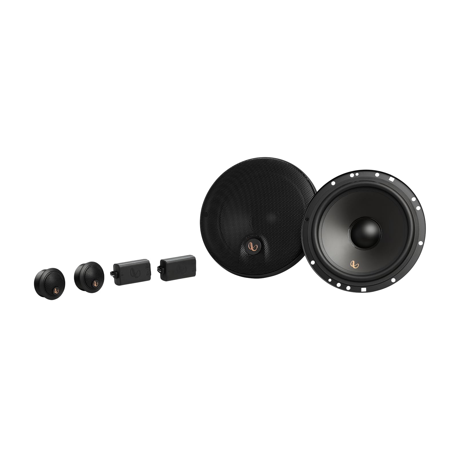 Infinity Alpha 603C Sistema Componenti 2 Vie 165mm 90W RMS con Griglie Woofer Plus One Tweeter Seta Edge-driven per Alti Morbidi e Risposta Estesa Ideale per Impianti Hi-Fi Automotive di Qualità