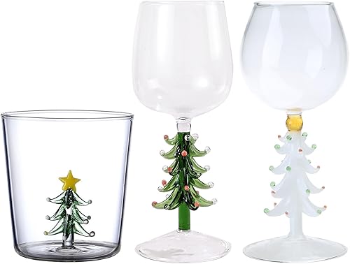 Miniatura 2 de Taza de vidrio 3D con figura de árbol de Navidad en el interior, vidrio sin tallo para vino, agua, leche, copa, copa de vidrio, copa de árbol de