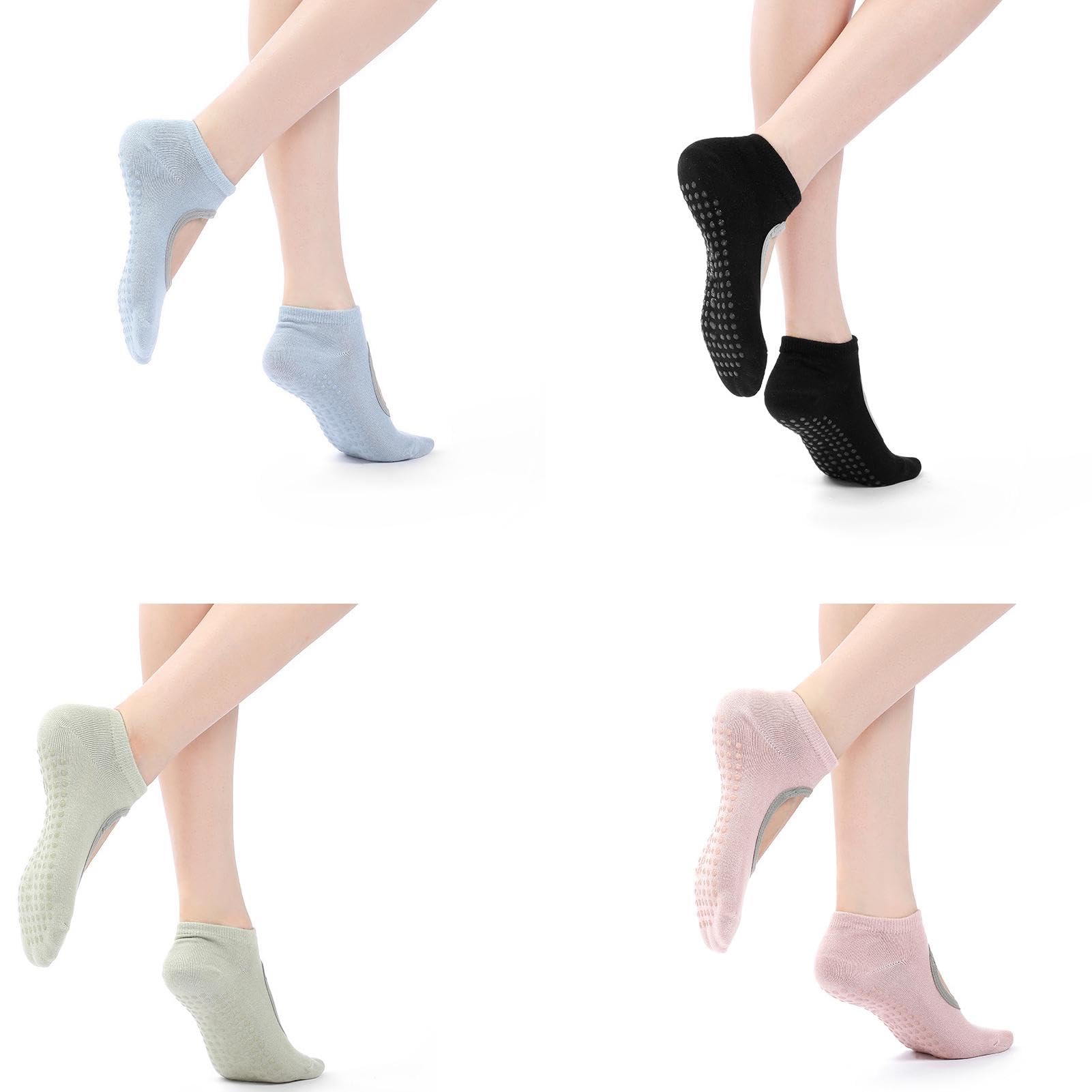 Matedepreso4 Pairs Non Slip Grip Socks for Yoga, Yoga Socks for Women Non Slip, Pilates Socks Non Slip Women, for Yoga Pilates Barre Ballet Dance Workout Fitness