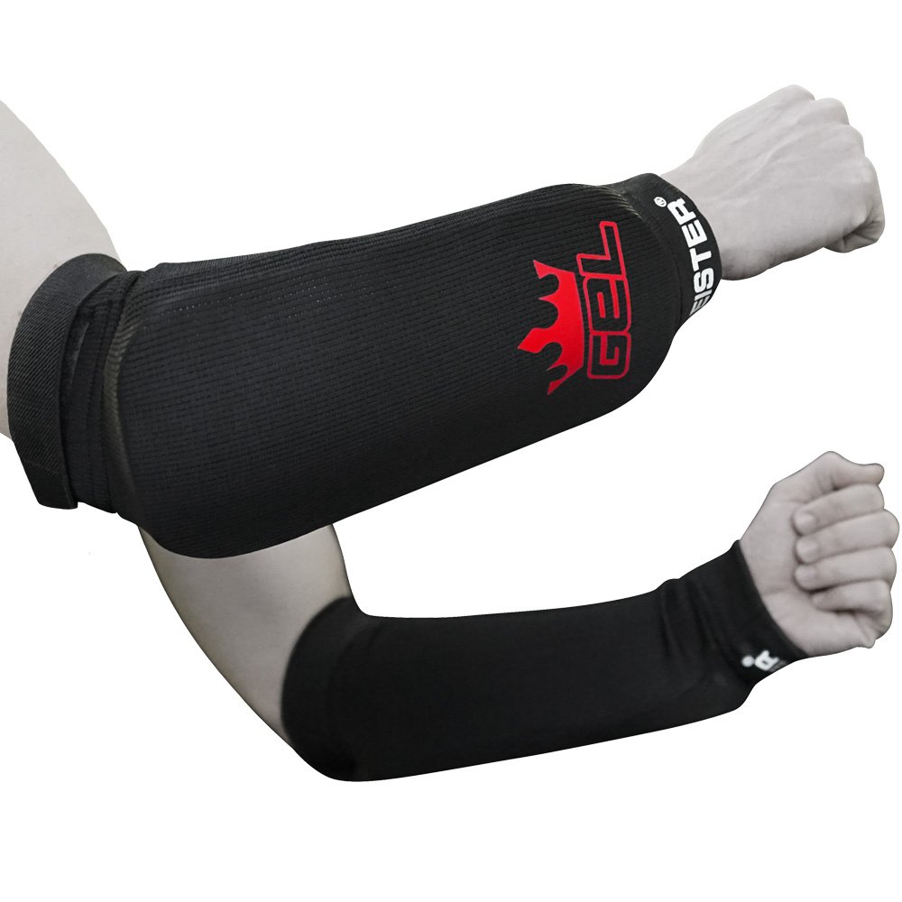 Meister MMA Elastic Forearm Guards w/ Integrated GEL Padding (Pair) - Black - Large/X-Large