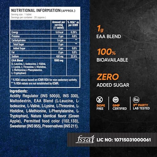 Image of AS-IT-IS ATOM EAA Effervescent 20 Tablets| All 9 Essential Amino Acids with 100% Bioavailability| Muscle Recovery & Performance| Convenient, Refreshing & Delicious - Green Apple Flavour