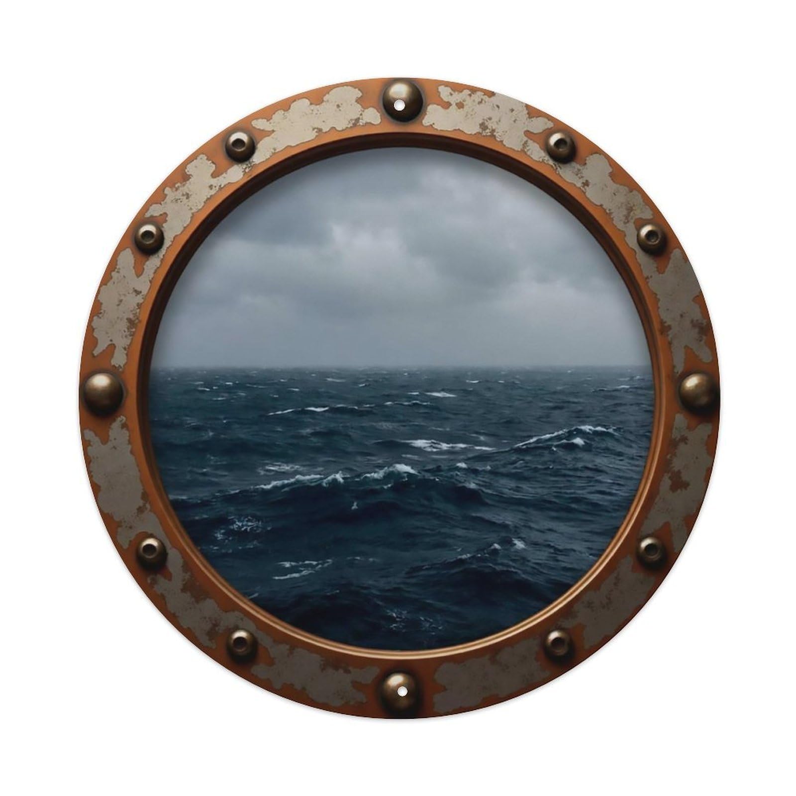 Vintage Porthole Navy Blue Nautical Window View Metal Tin Sign