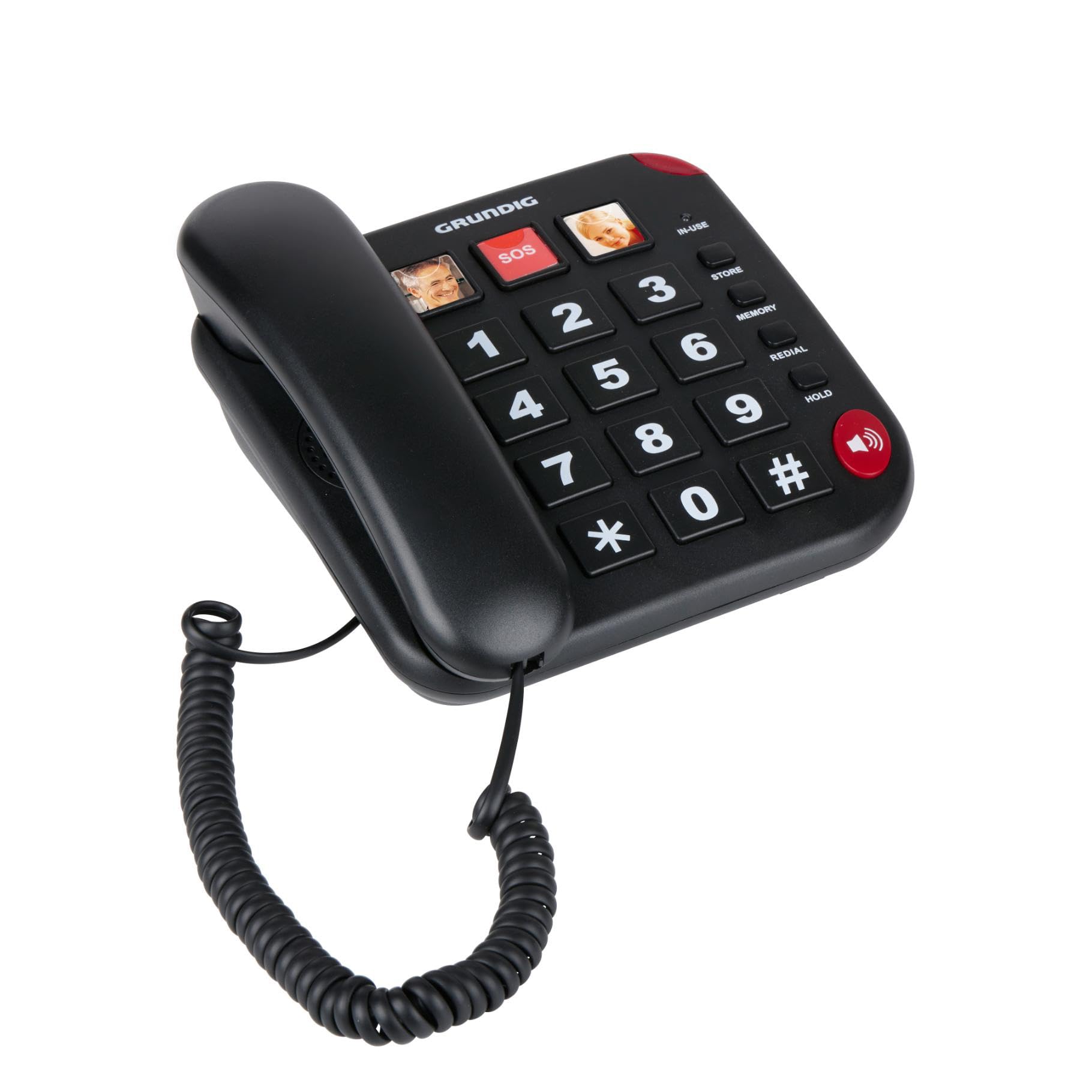 GRUNDIG Teléfono Fijo para Personas Mayores con Botones Grandes para Personas Mayores con Botones rápidos para Fotos, teléfono Fijo, Altavoz y botón SOS, Color Negro