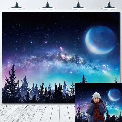 Miniatura 3 de Telón de fondo de cielo nocturno estrellado para fotografía, 10 x 8 pies, vista nocturna del bosque, telón de fondo para fotos, universo galaxia,