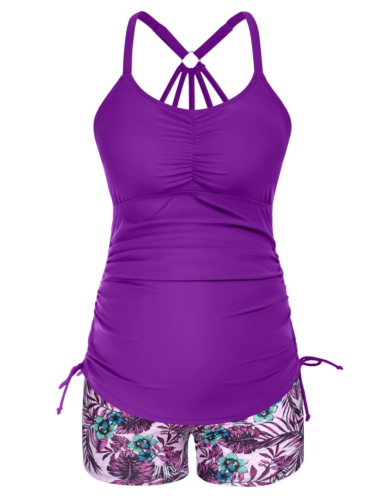 Maacie Seitlich Plissierter Damen-Tankini-Anzug mit schmaler Taille Umstandsbadeanzug