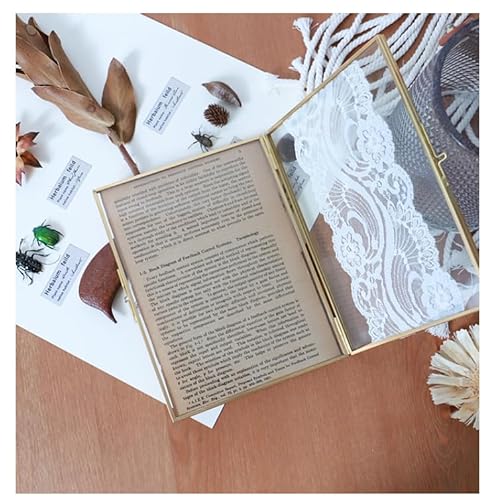 Wonthai Gold Picture Frame - 4 * 6 Double Folding Glass Frame For Pressed Flowers - Vintage Brass Metal And Floating Frame - Hinged Photo Vertical (4 * 6)… #TOP6