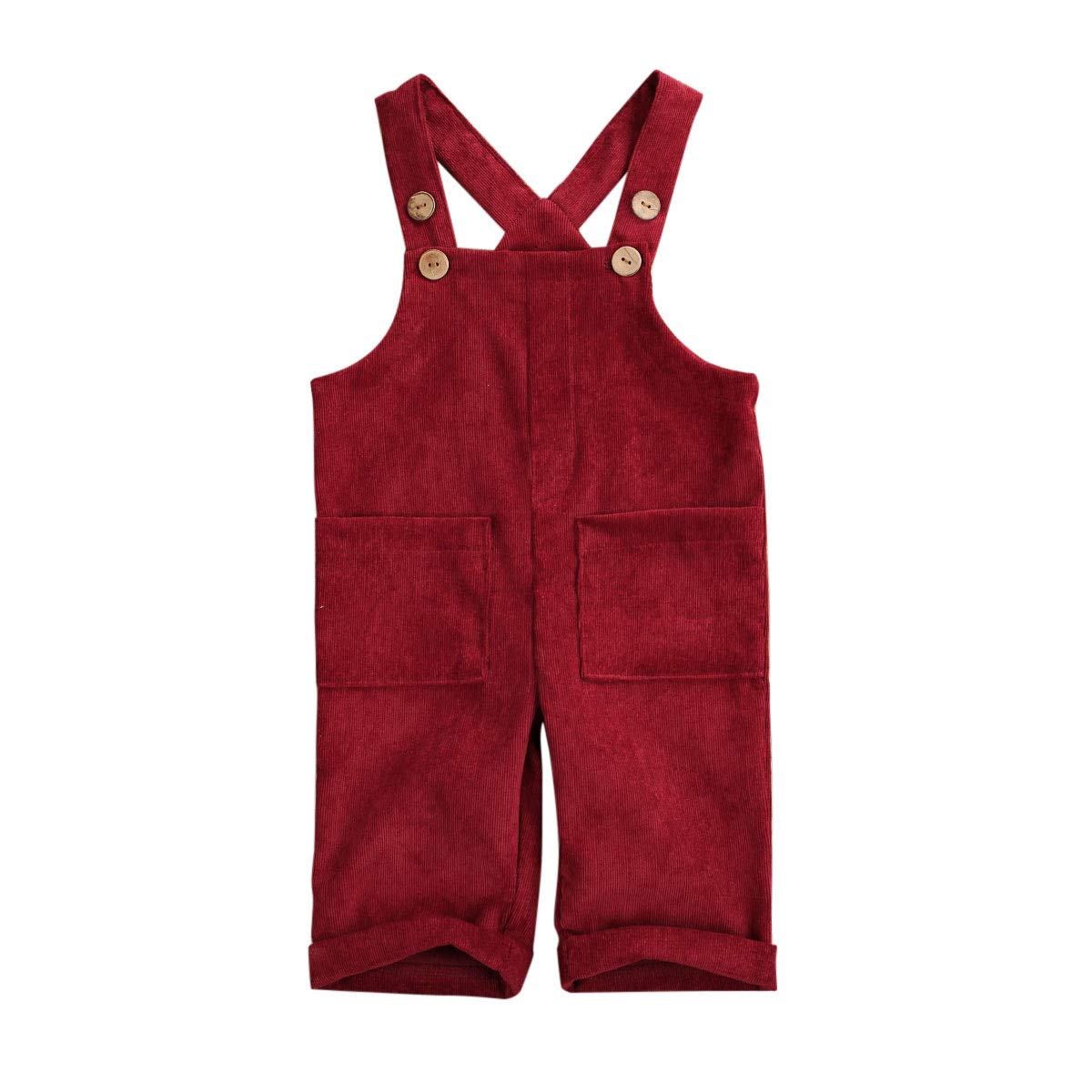 Unisex Clothes Toddler Baby Girl Boy Solid Romper Overalls One Piece Bodysuit Suspender Jumpsuit Bib Pants Velvet Outfit B-Wine Red