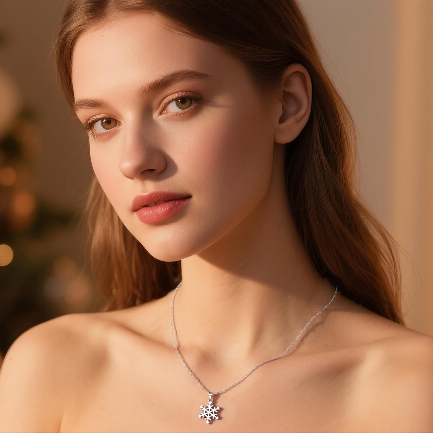 SLUYNZ Solid 925 Sterling Silver Snowflake Necklace Pendant for Women Teens Winter Snowflake Chain Necklace Choker Christmas Gifts - Image 3