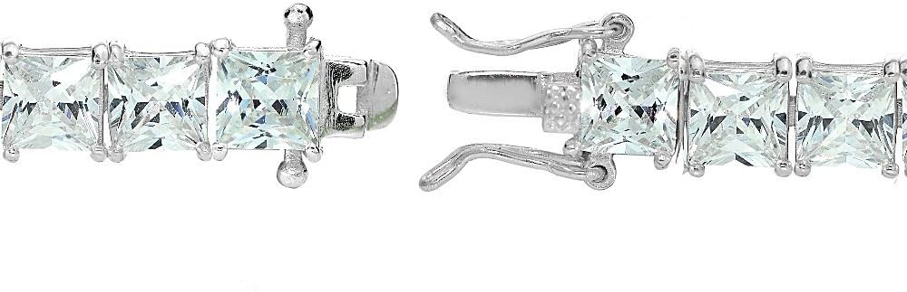 Hoops & Loops Sterling Silver Princess Cut White CZ Cubic Zirconia Classic Tennis Bracelet for Women