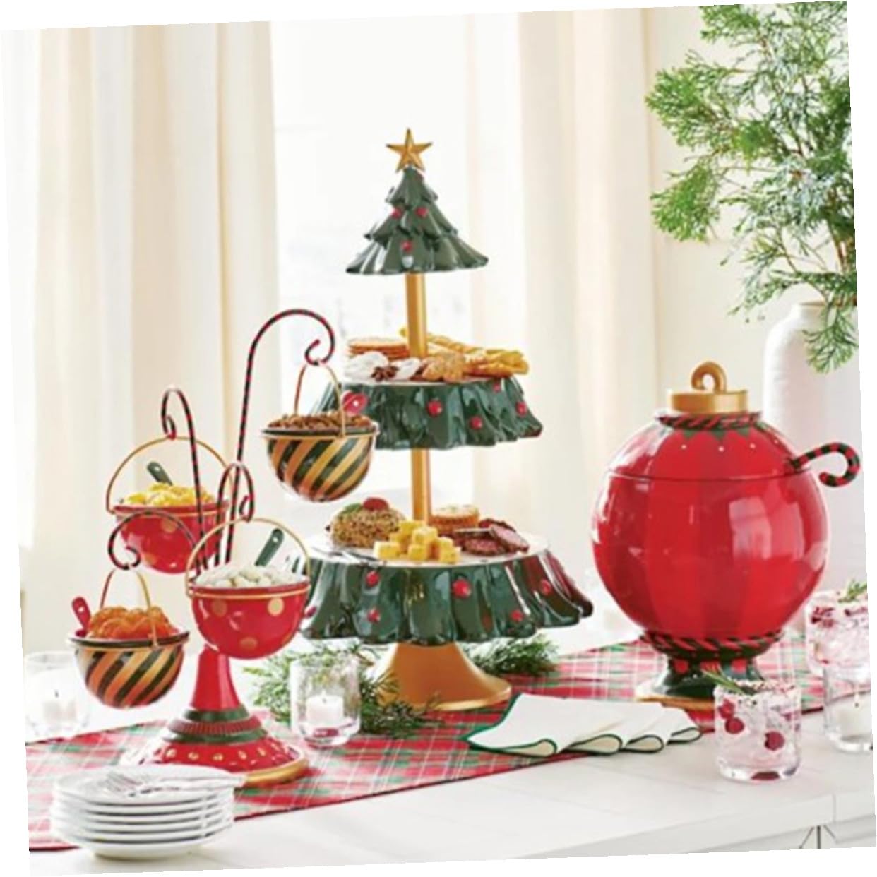 IMIKEYA Bandeja para Alimentos de Resina Resistente Diseño Navideño Forma de Árbol de Navidad Plato para Frutas y Dulces Adecuado para Fiestas y Decoración Festiva