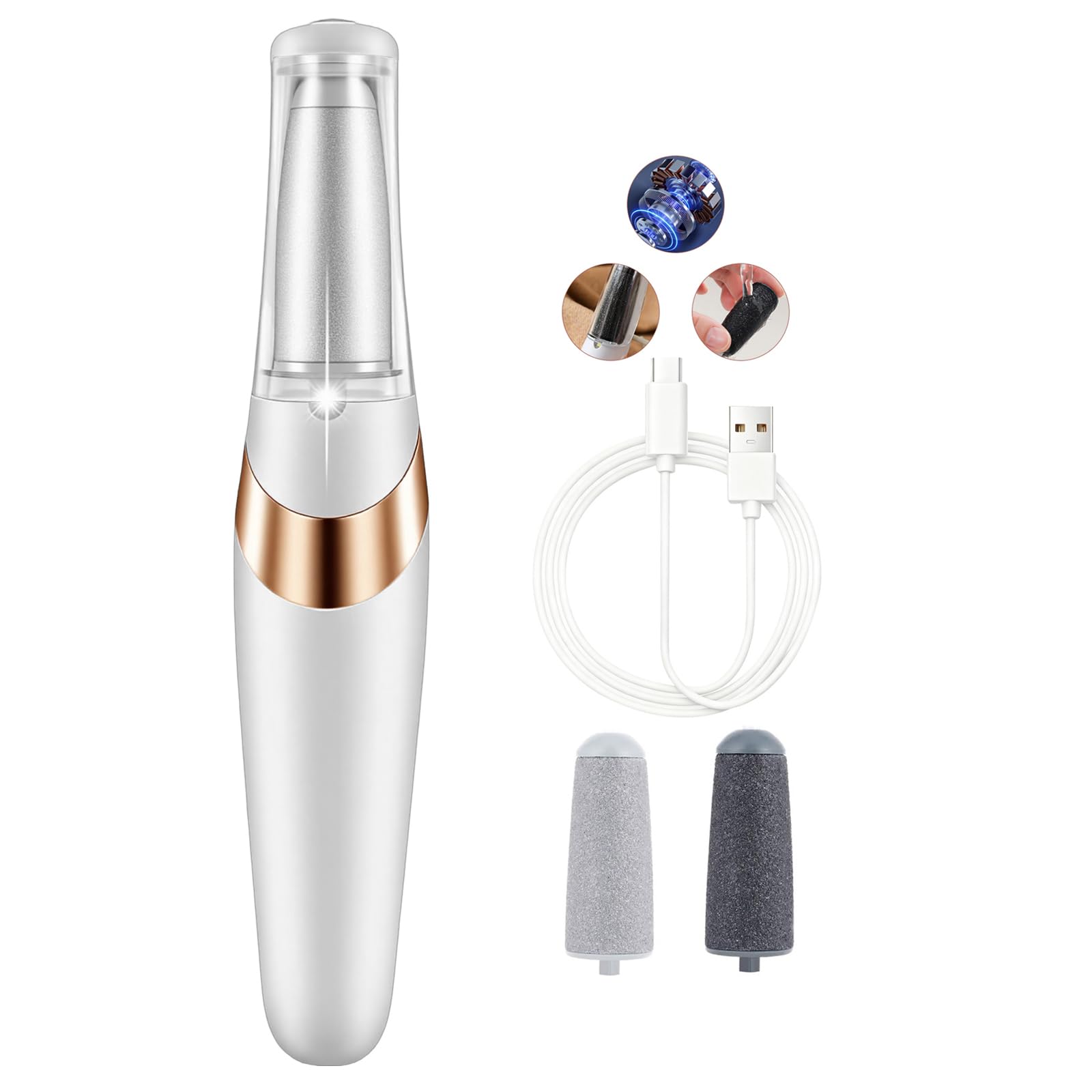 Electric Foot File - Foot Scrubber for Feet, Professional Pedicure Tools Set for Dry Dead Skin Cracked Heels Calluses - White
