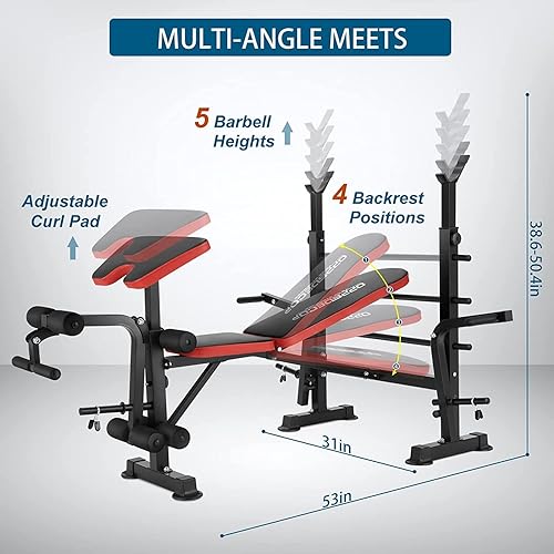 Miniatura 3 de Juego de banco de pesas ajustable de 600 libras con estante para sentadillas, banco de entrenamiento plegable, juego de prensa de banco de