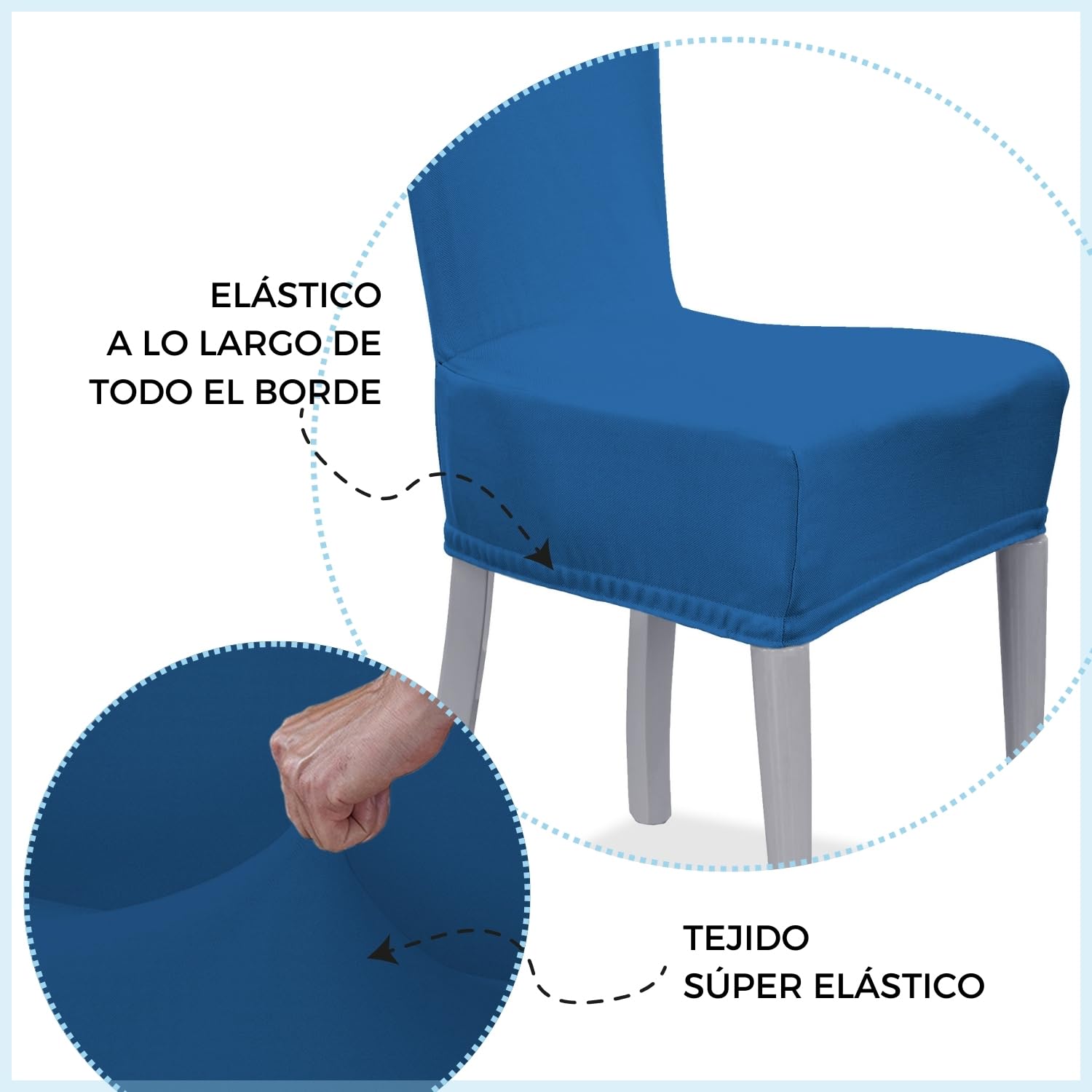 Banzaii Fundas para Sillas de Comedor Elásticas, Antimanchas con Respaldo Redondo – Cubiertas para Sillas de Comedor Hotel Restuarante Ajustables Lavables Made in Italy – 6 Piezas, Azul Claro