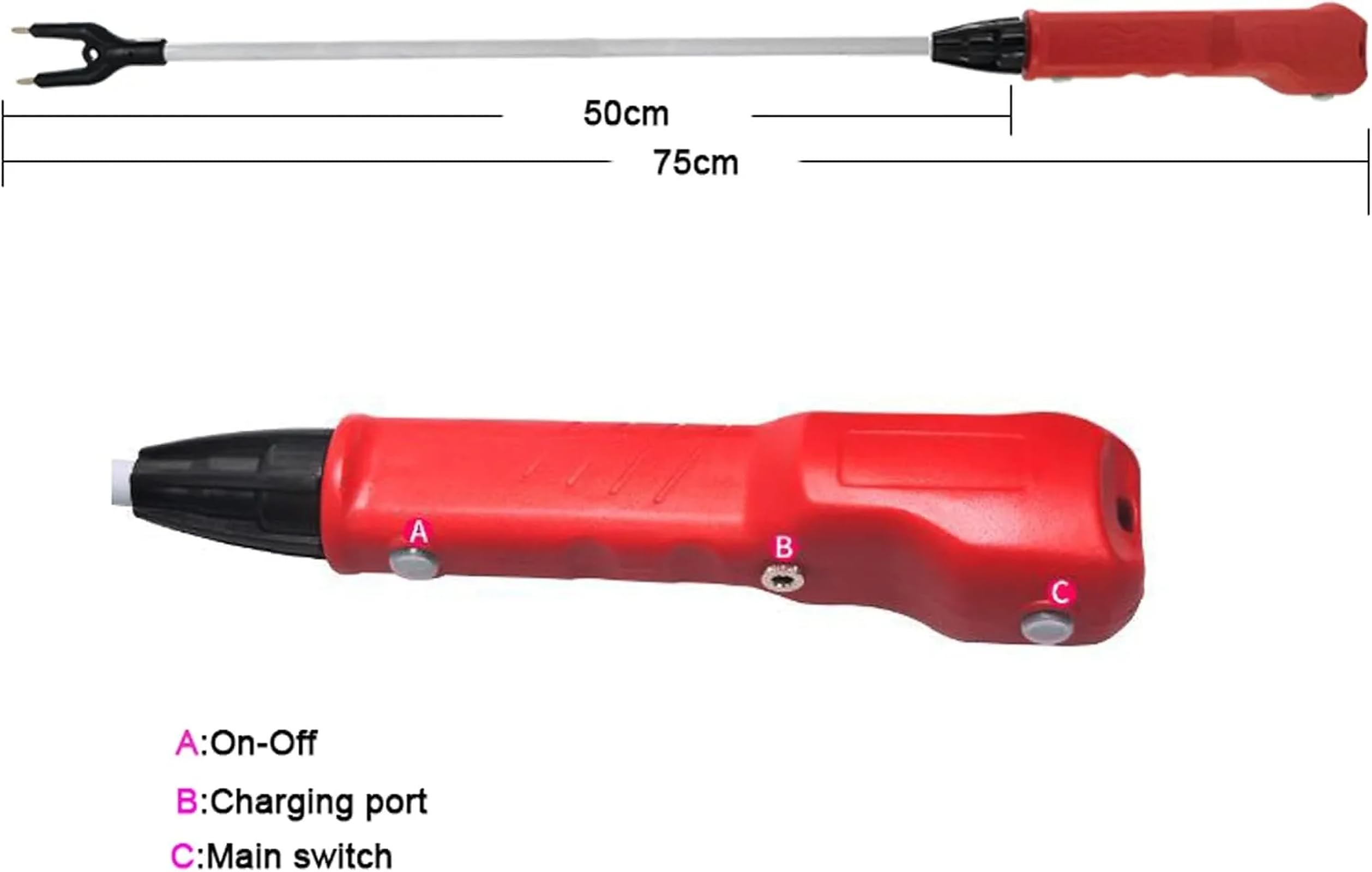 Defensa personal eléctrica recargable – palo de seguridad para ganado de 75 cm con luz LED y diseño 360°