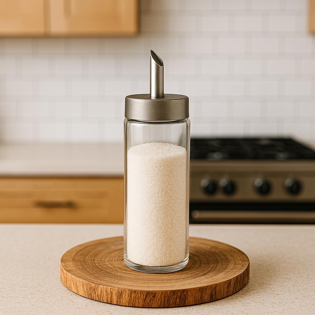 (Sugar & cinnamon) Dispenser/Pourer/Shaker – MODREN STILE Brushed Nickel - Stainless Steel Lid - ideal Sugar & cinnamon