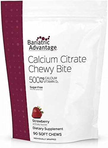 Bariatric Advantage - Bocadillos masticables de citrato de calcio de 500 mg de sabor a fresa para pacientes con cirugía bariátrica, incluyendo