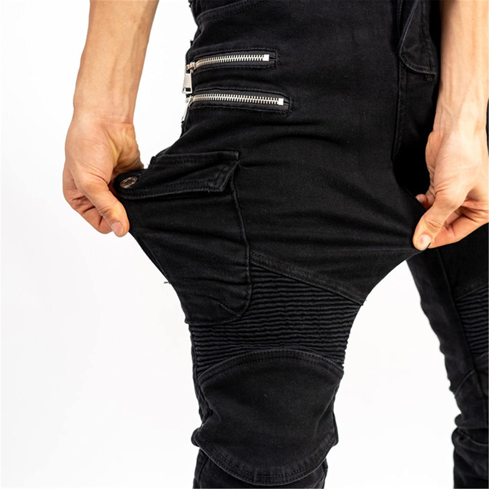 BEDSETS Pantaloni Da Moto, Per Uomo, Jeans In Denim Per Motociclismo Con Armatura E 4 Ginocchiere, Pantaloni Da Corsa Professionali (Black,L)
