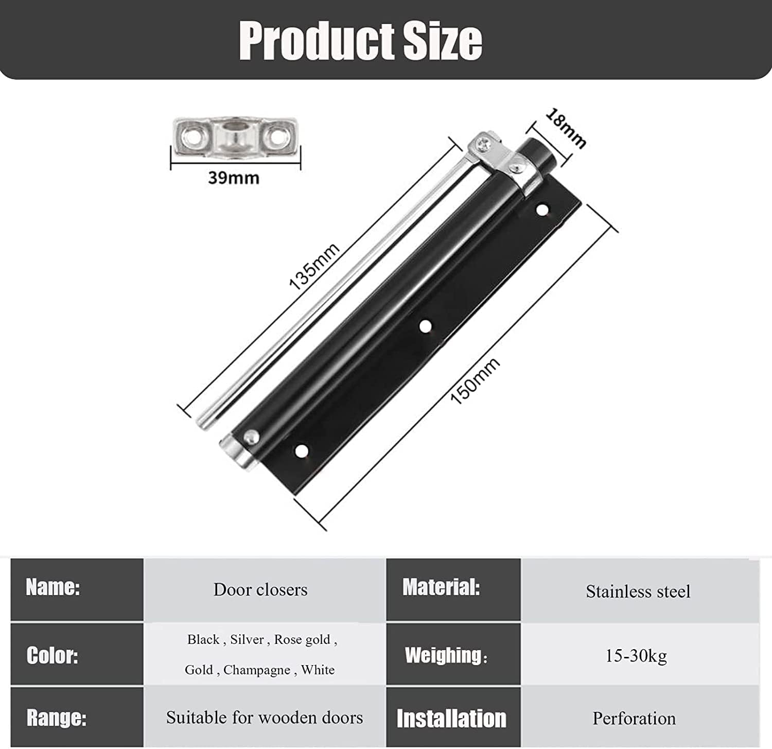 Hardware Door Closer, Automatic Door Closers, Adjustable Spring Silent Buffer Hinge, Anti-Pinch 1pc(Silver,150mm)