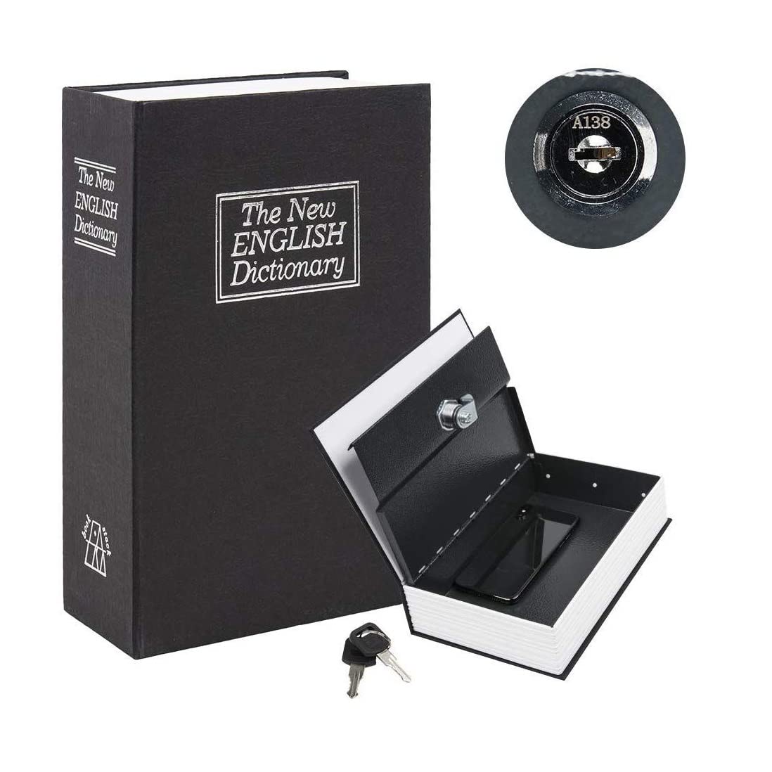 AUTHFORT Book Safe with Key Lock, Portable Metal Safe, Hidden Secret Book, Dictionary Diversion Book, Safe, 7.2 "x 4.5" x 2" Inch Multicolor-image-39