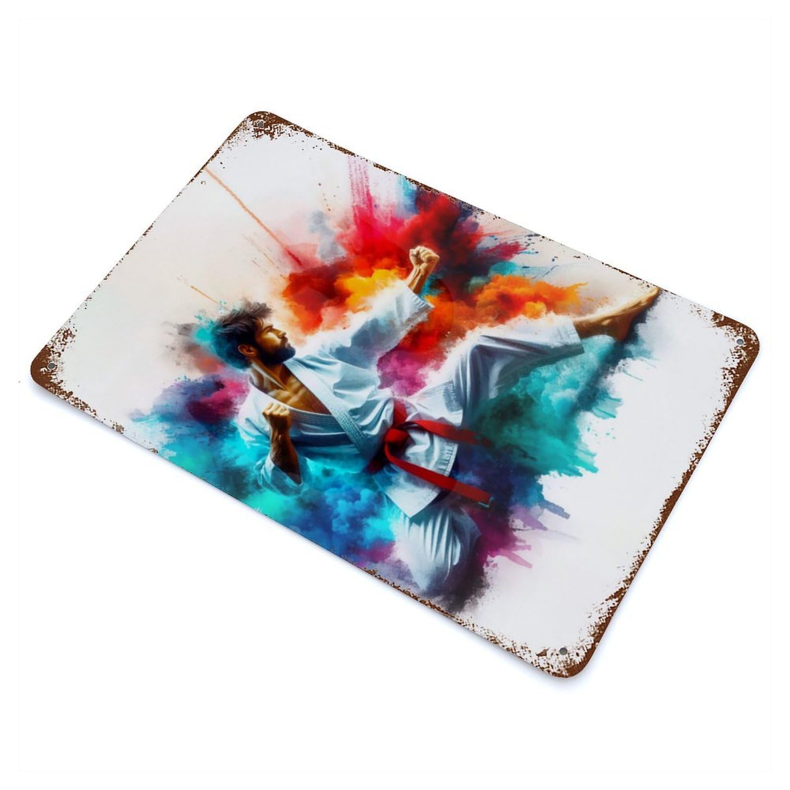Karate Fighter in Color Burst Rusty Metal Tin Sign 11.8"x7.9", for Shed, Workshop And Garage Wall Decor, Novelty Wall Decor