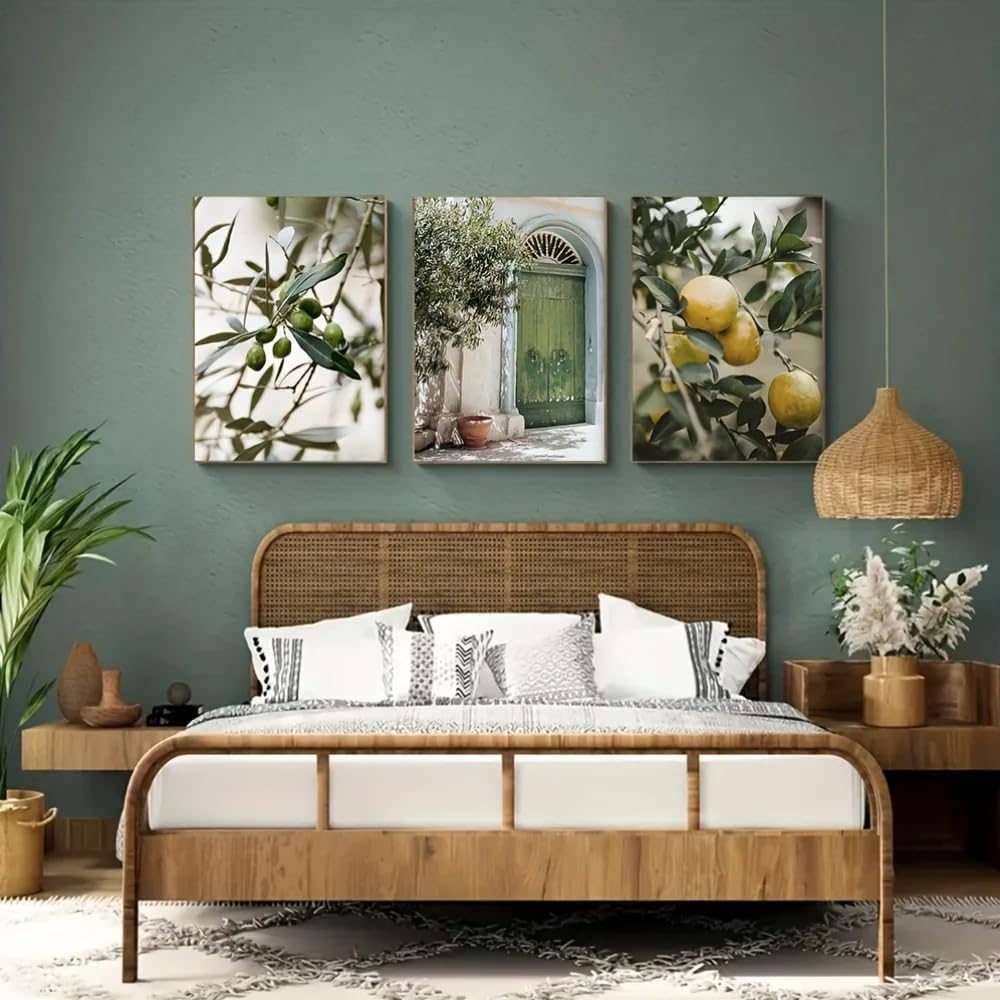 GKUVBF Stampe su tela con albero d'ulivo italiano, poster di arte botanica mediterranea moderna, decorazione murale per camera da letto (50x70cmx3/senza cornice)
