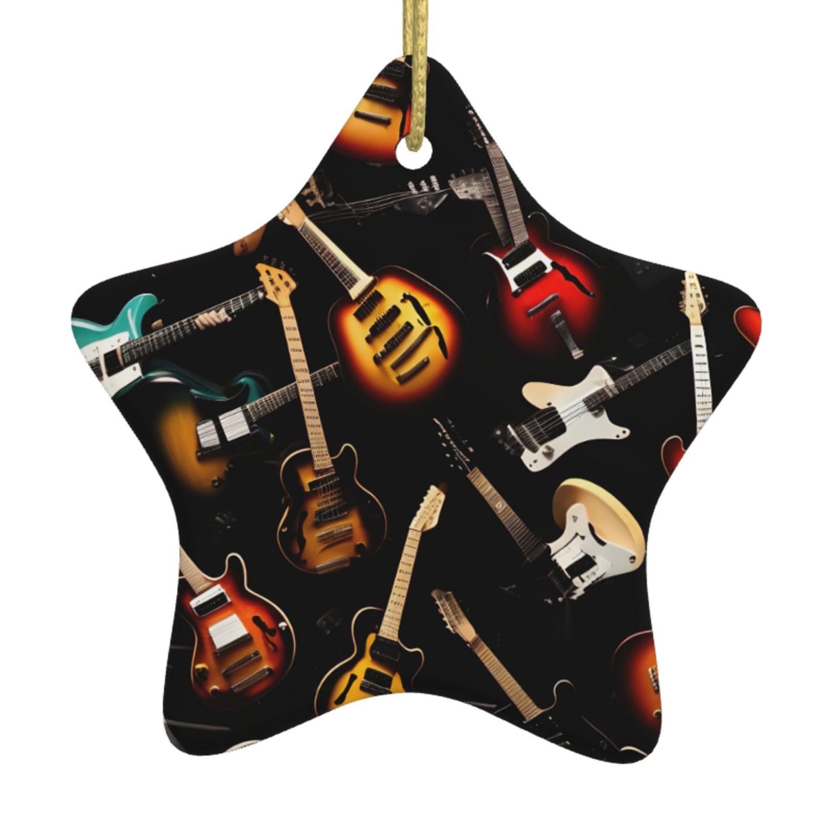 Nbtghga White Guitars-Standard-Scale-2_00X Print Christmas Ornaments, Ceramic Hanging Ornament, Round Shape Decorations