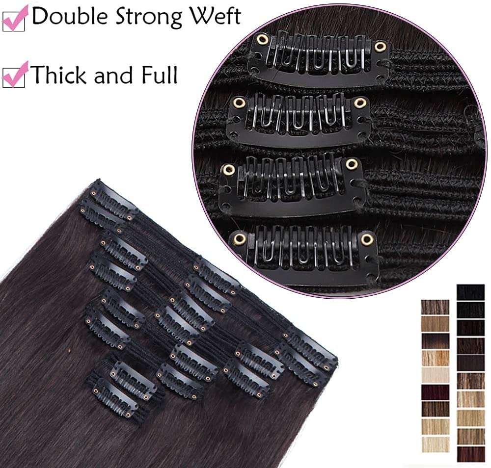 SEGO Extension Capelli Veri Clip Double Weft Volumizzante 45cm 140g - 100% Remy Human Hair 8 Fasce Singole Naturali Umani #1 Jet Nero