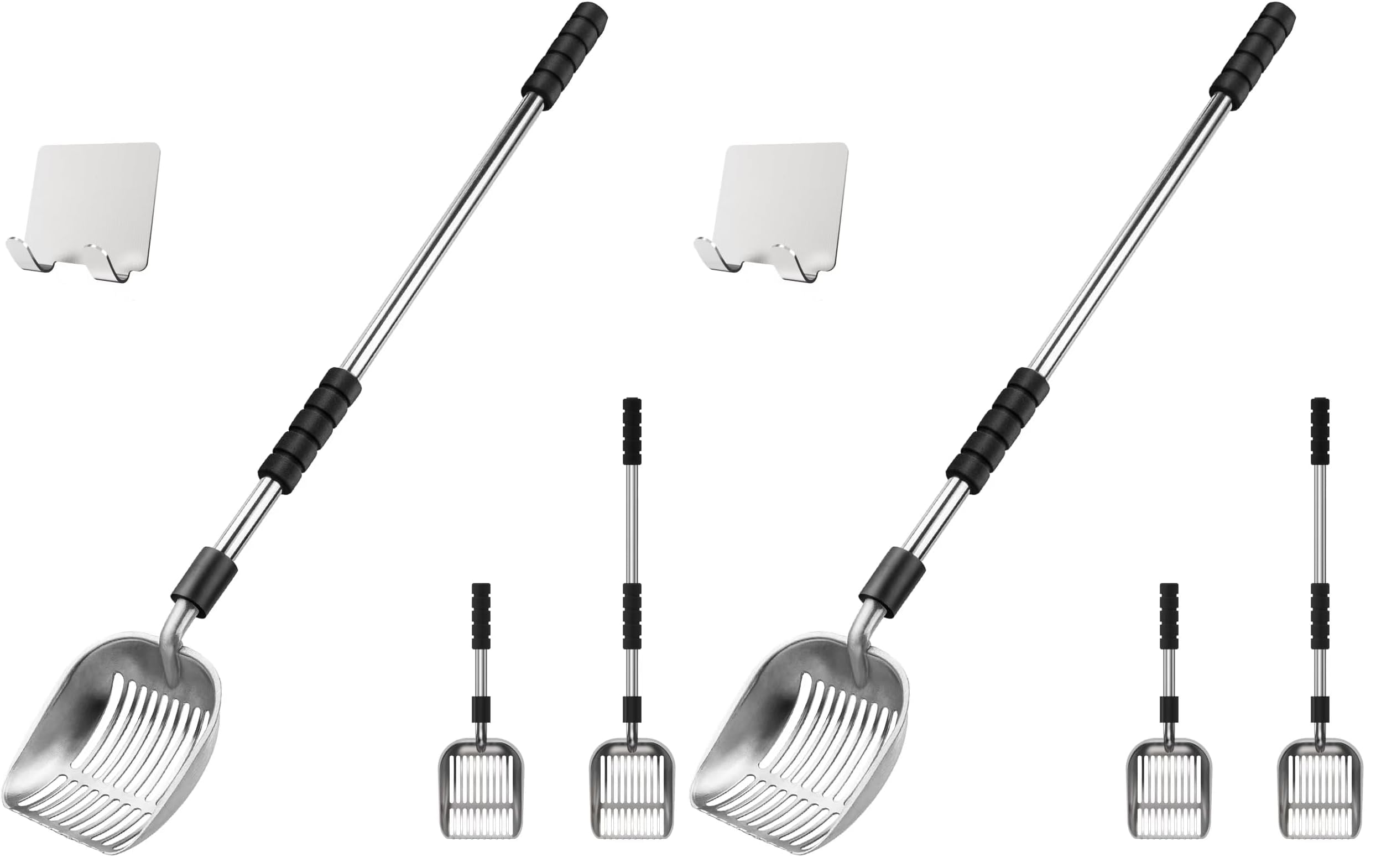Depets Cat Litter Scoop, Metal Litter Scooper with Deep Shovel, Detachable Long Handle Cat Litter Sifter with Holder, Large Durable Cat Litter Shovel with Foam Pad Grip for Easy Sifting (Pack of 2)