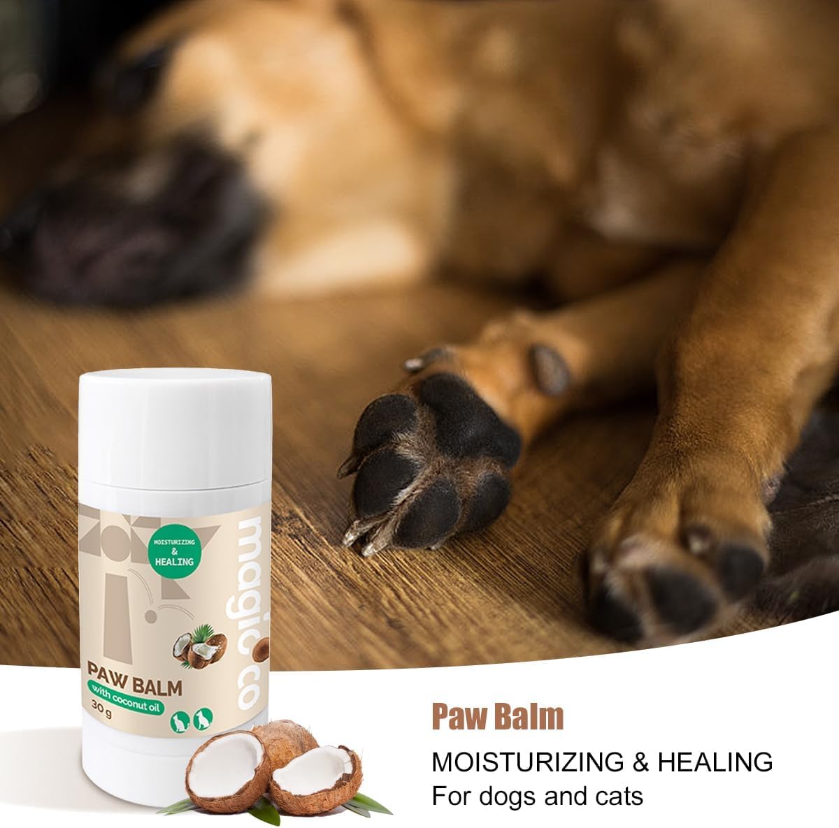Magicoco Natural Coconut Oil Paw Balm for Dogs & Cats, Moisturising & Protective Paw Balm, Nose Balm,Vegan, Cruelty-Free, 30g - Image 2