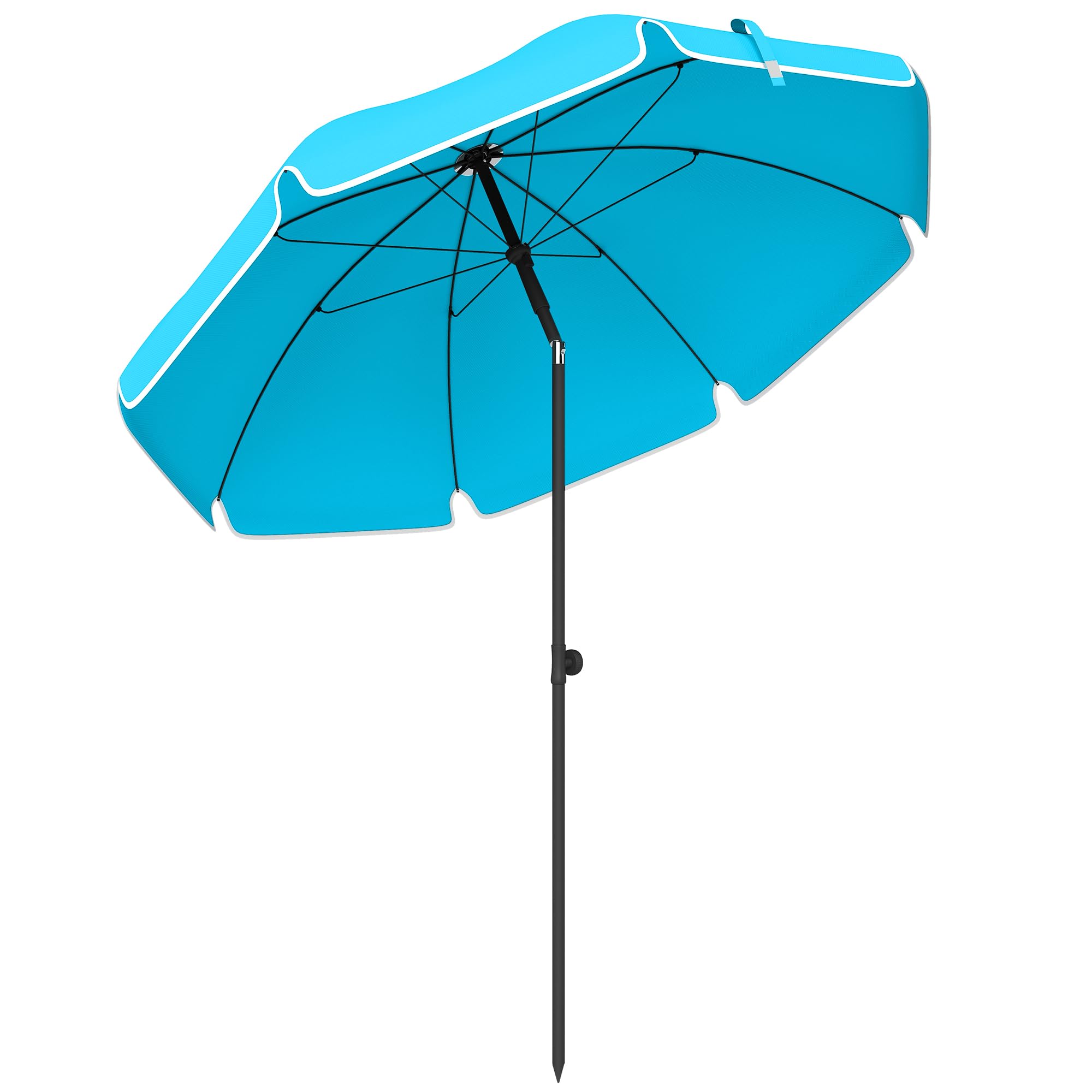 Outsunny Sonnenschirm Strand Ø150 cm Strandschirm mit Sonnenschutz wasserabweisend, Balkon-Schirm mit verstellbarem Neigungswinkel Sandanker, Tragetasche, Gartenschirm für Camping Reisen, Blau