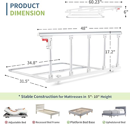 Miniatura 9 de Rieles de cama para adultos mayores, mango plegable para asistencia de noche, agarre de seguridad para prevención de caídas para personas mayores y