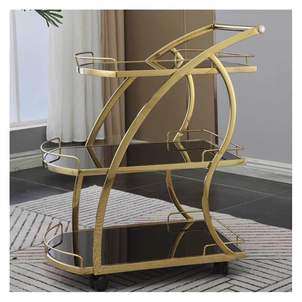 asdchZen Storage Cart Wrought Iron Trolley, Hotel Service Car, Restaurant/Bar Dedicated 3-Layer Trolley Tempered Glass Panel Cart, Hot Pot, Storage Cart,Gold,a
