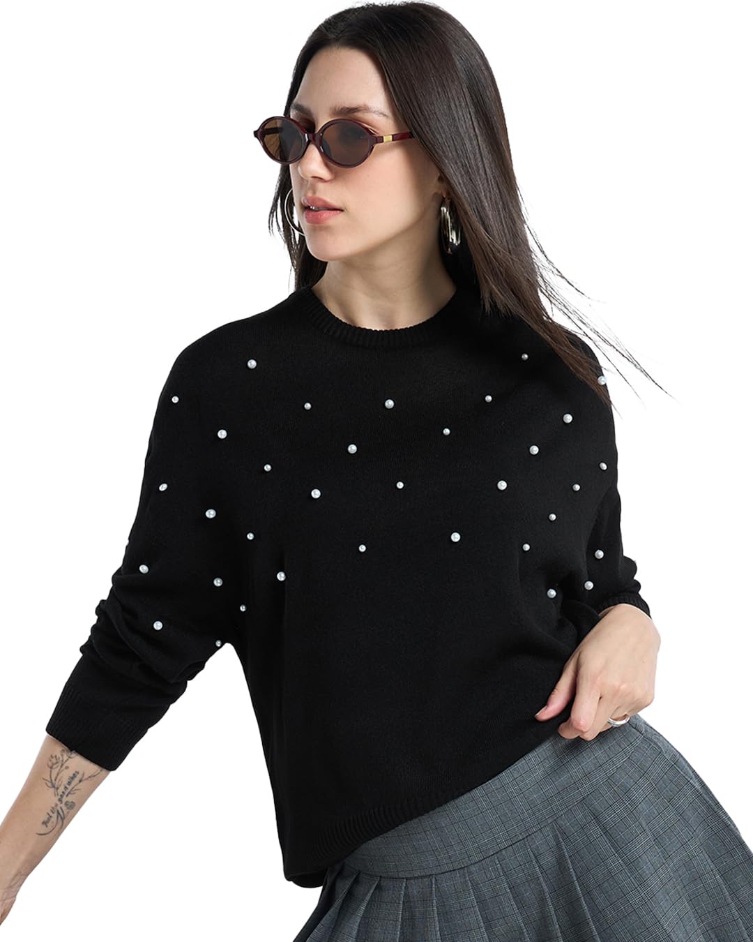 bewakoof Women's Embellished Relaxed Fit Sweater-picture-53