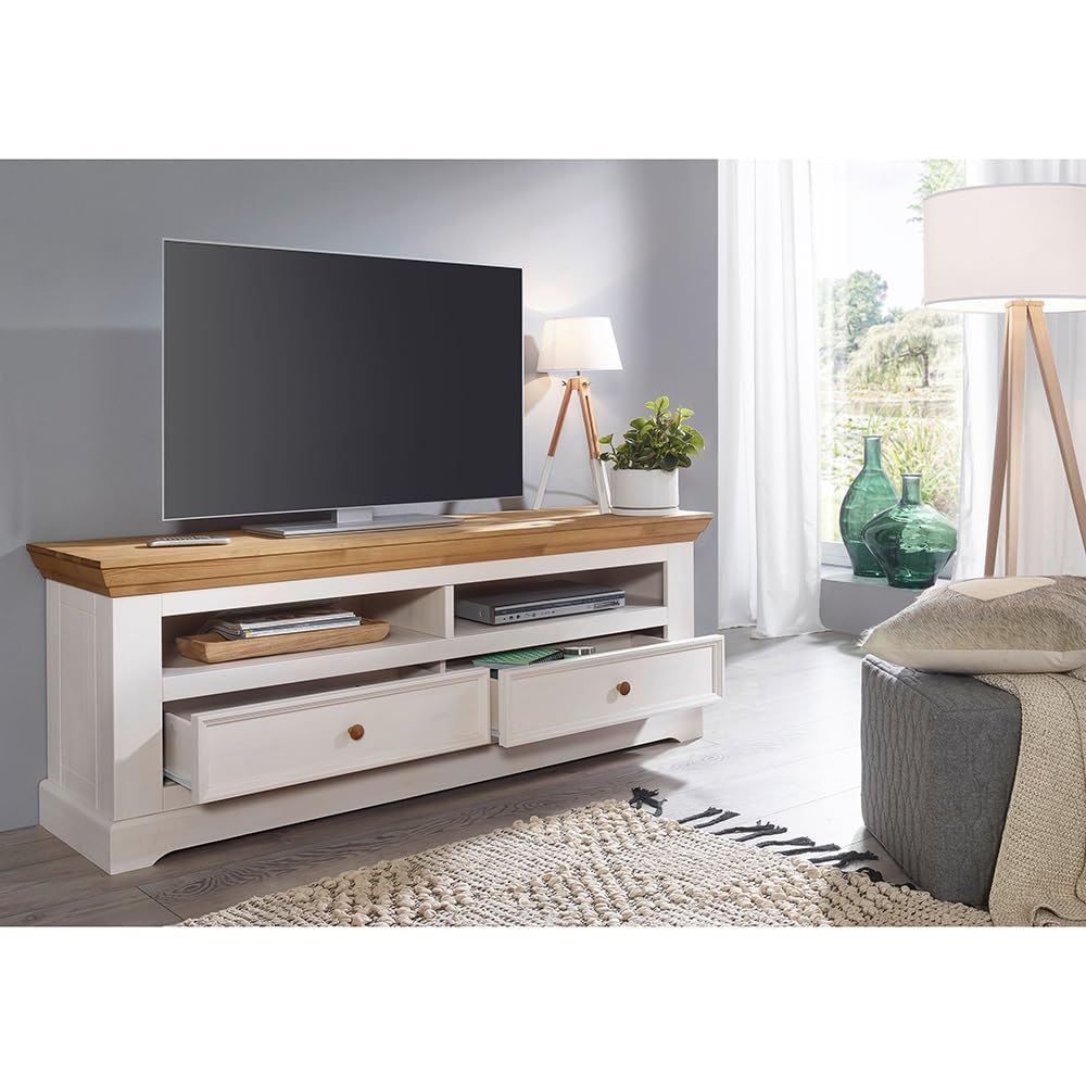 Lomadox Lowboard TV-Board Schrank 169 cm breit in Kiefer weiß massiv Wohnzimmer Wohnzimmermöbel