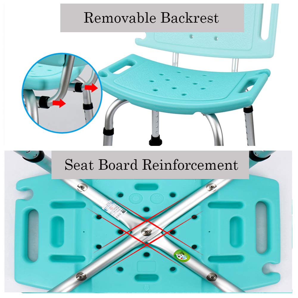 Silla de Ducha de Aluminio Regulable en Altura,Médico Taburete de Ducha Antideslizante con Respaldo y Reposabrazos,Brindar Asistencia para Ancianos y Discapacitados