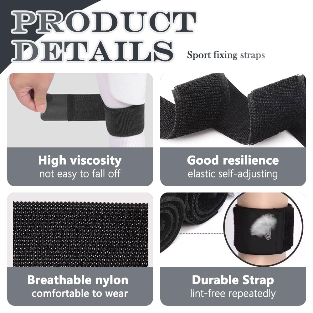 6 Pezzi Fascia per Parastinchi da Calcio Regolabile Traspirante Nastro Fascette Elastiche Portaparastinchi Nere Bianche Elasticità Shin Guard Holder per Adulto Uomo Donna e Bambino