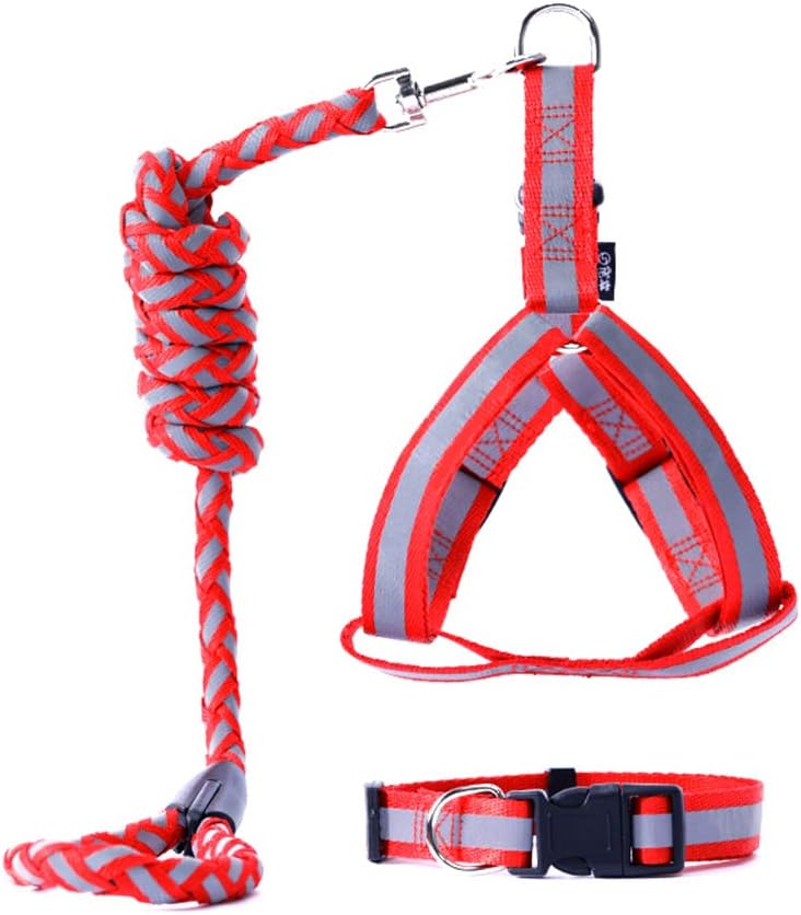 Nourse CHOWSING Pet Red Reflective Dog Leash for Small Dog Easy Walk Dog Harness Chest Strap Harness Slip Collar Slip Leash 3-Piece Set (M)
