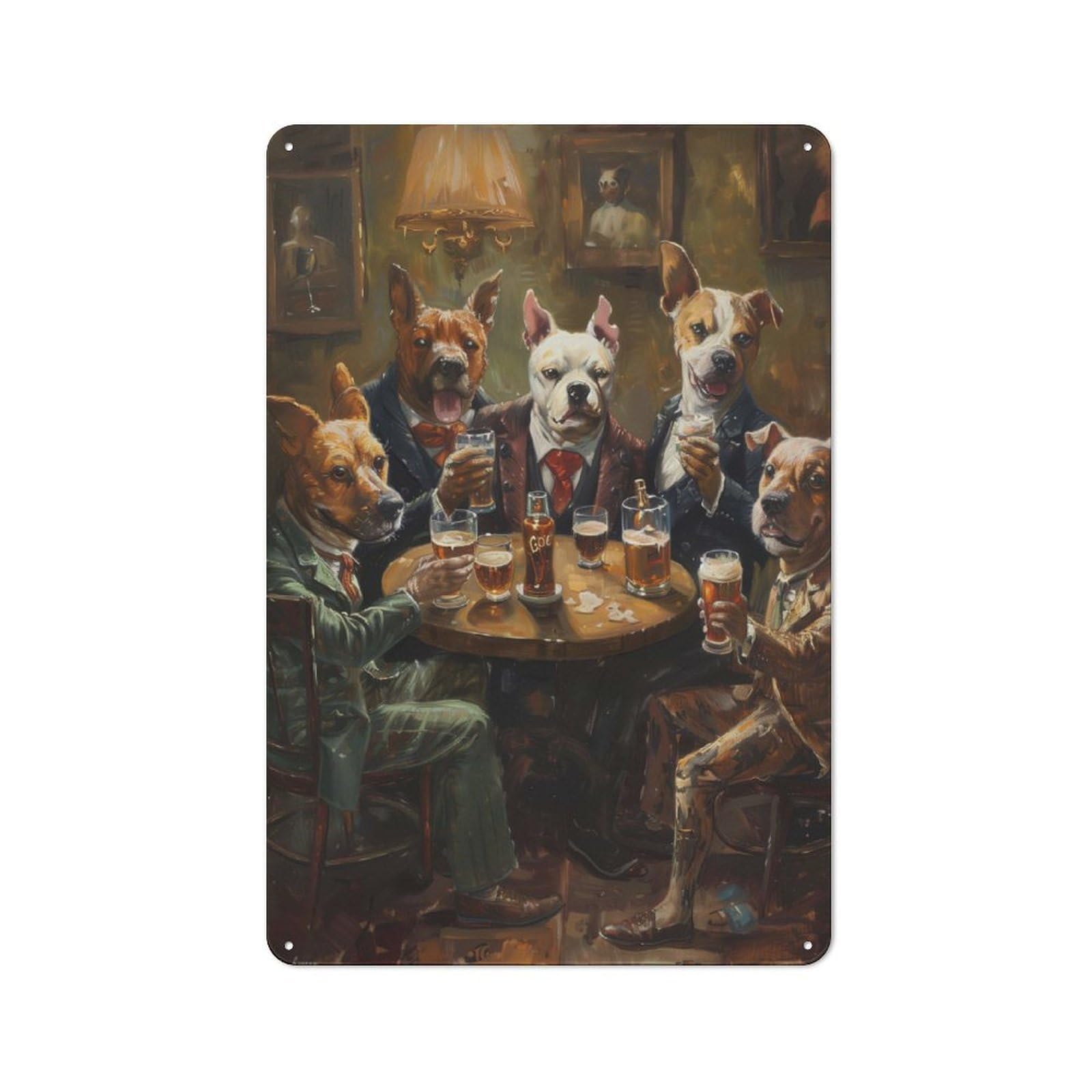 Junmoney Dogs Beer In A Tavern Retro Metal Sign 30X20cm For Kitchen Or Home Bar, For Kitchen, Dining Room And Home Bar Wall Decor