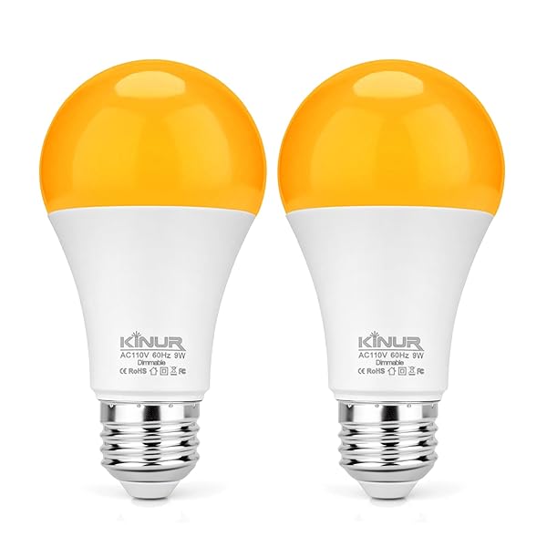 KINUR LED Amber Dimmable Light Bulbs, A19, 9W, 1800K, E26 Base, 60W Equivalent, Amber Soft Light Bulbs Warm Night Light for Bedroom, Healthy Sleep, Baby Nursery Light 2 Pack