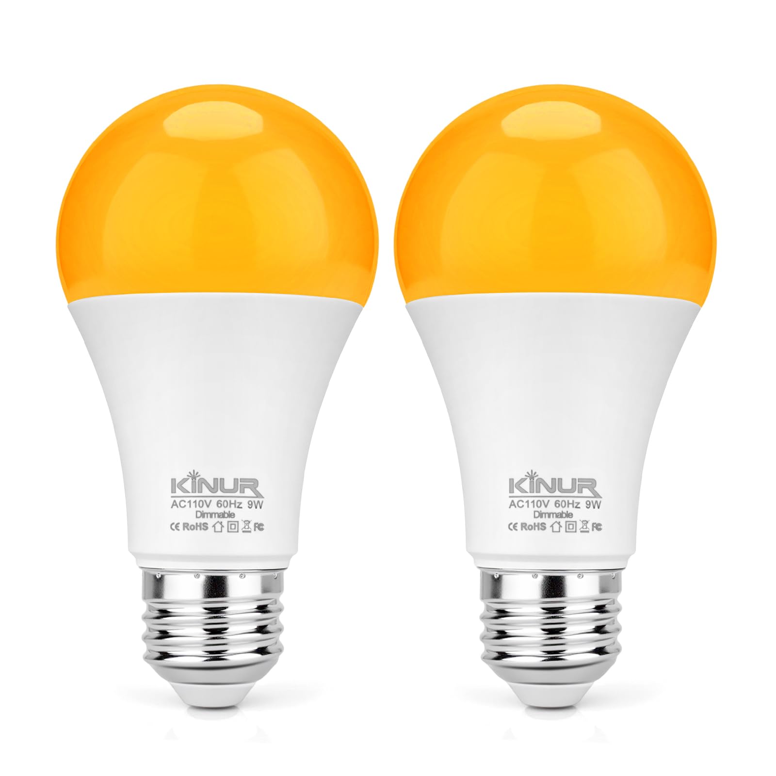 KINUR LED Amber Dimmable Light Bulbs, A19 9W(60W Equivalent) 1800K
