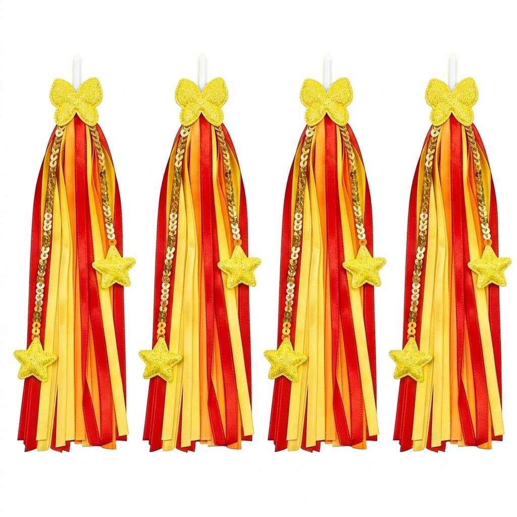 4 Pcs Bike Streamers, 10.8 Inch Colorful Handlebar Tassels for Kids Bicycle Scooter Tricycle, Girls Boys Bike Accessories, Funny Ride Decoration Ribbons (Orange+Red)