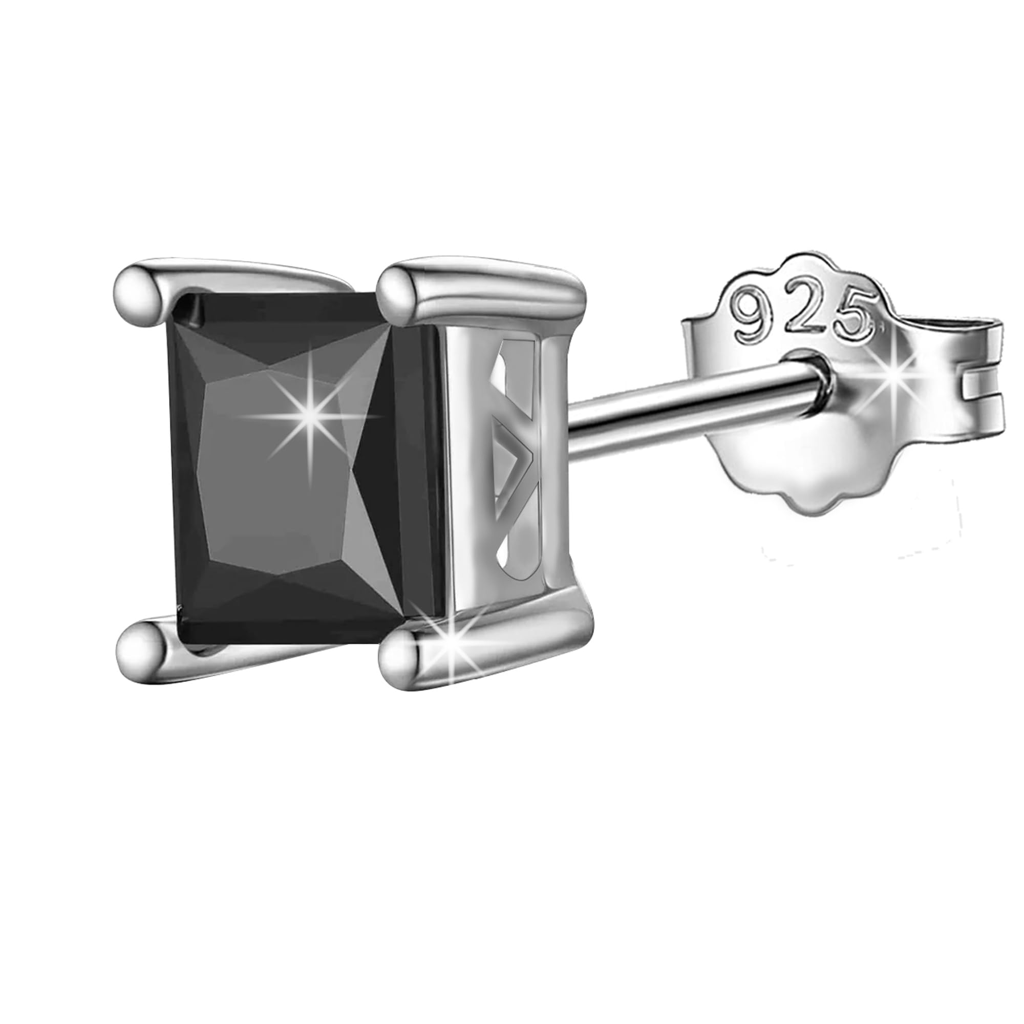sivyaa Men's Single Black Square Solitaire Diamond Stud Earrings | Pure 925 Sterling Silver | Princess Cut Swiss Cubic Zirconia Ear Tops | Gift Item for Men and Boys | 6 Month Warranty-picture-50
