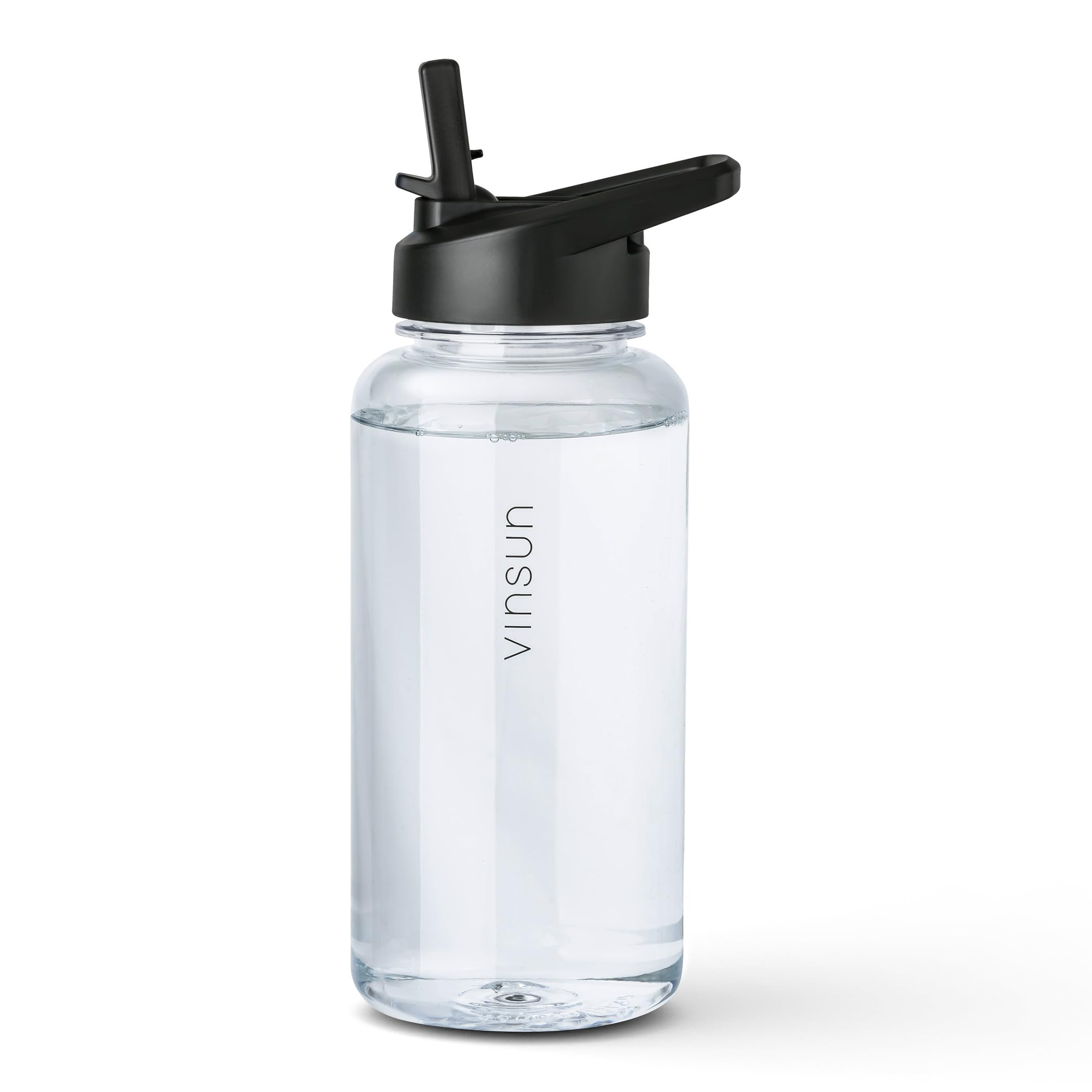VINSUN Sportflasche 1L mit Strohhalm Deckel - Tritan, BPA frei, auslaufsicher - Trinkflasche transparent - Leichte Wasserflasche für Sport, Outdoor, Schule, Fahrrad, Gym